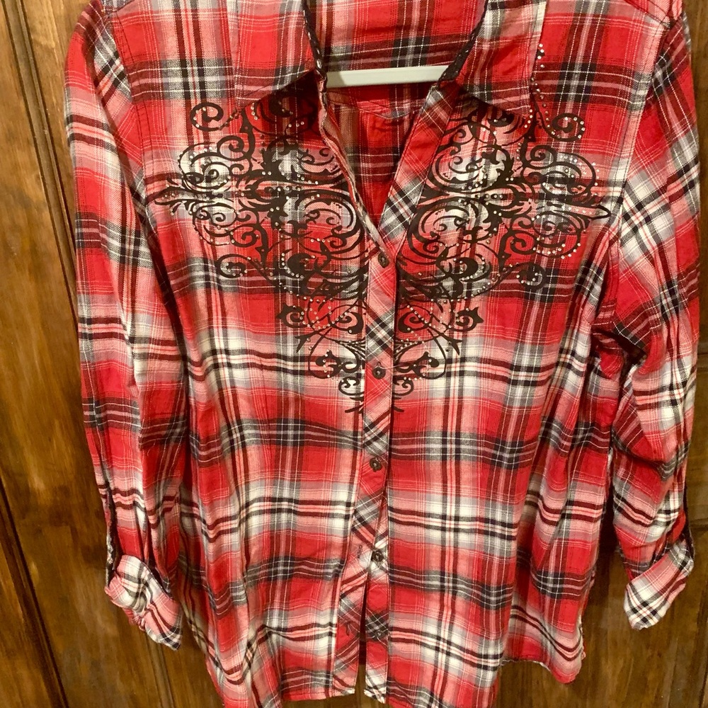 Cato Red Plaid Button-Up Top